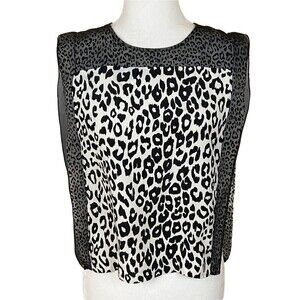 Sandro 100% Silk Mixed Animal Print Top Size 1 (US S) Sleeveless Chiffon Detail